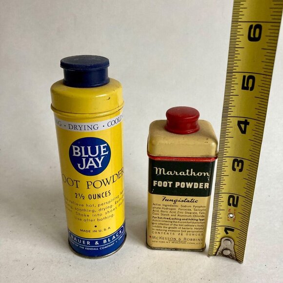 Vintage Foot Powder Tins- Marathon Fungistatic & Blue Jay Bottles - Picture 2 of 6